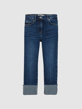 Junior Turn Up Relaxed Jeans in Mid Blue