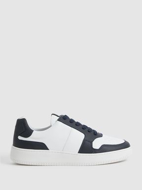 Low Top Leather Trainers in Navy