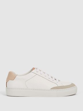 Leather Suede Low Top Trainers in White/Mineral Pink