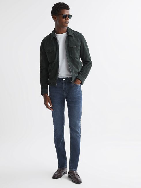 Slim Fit Washed Jersey Jeans in Indigo - REISS