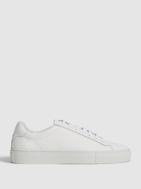 Lace Up Leather Trainers in White - REISS