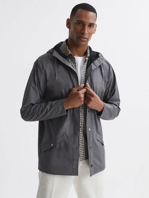 Rains Unisex Hooded Raincoat Jacket in Grey - REISS