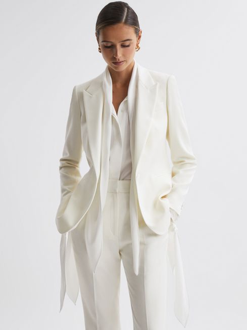 Tailored Fit Single Breasted Wool Suit Blazer in Off White - REISS