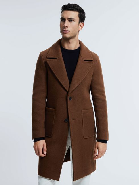 Atelier Casentino Wool Blend Single Breasted Coat in Tobacco - REISS