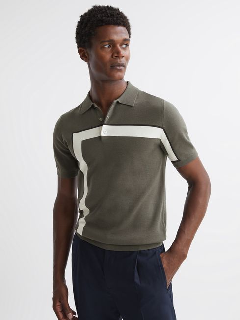 Striped Polo T-Shirt in Sage - REISS