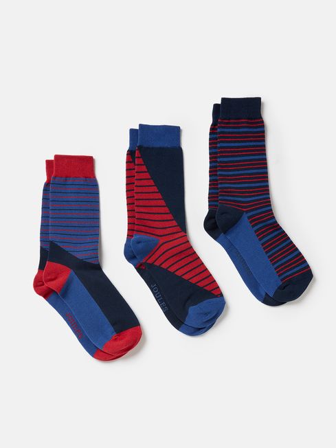 Buy Blue Striking Cotton Socks 3 Pack from the Joules online shop
