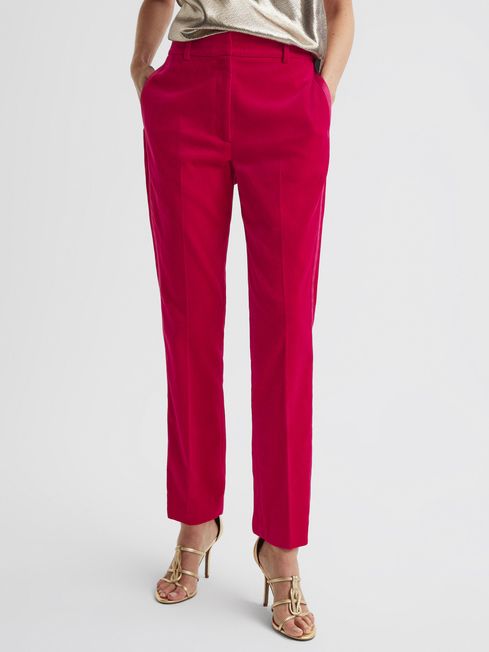 Velvet Tapered Suit Trousers in Pink - REISS