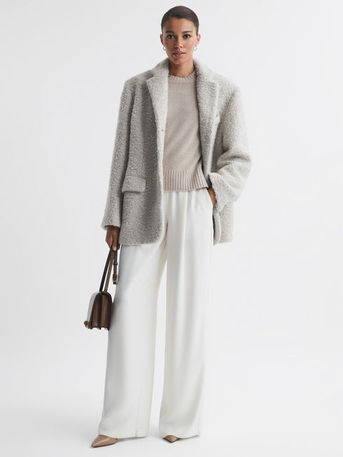 Meotine Wool Single Breasted Coat in Grey - REISS