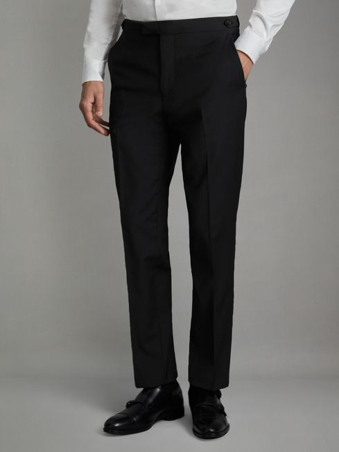 Modern Fit Wool Blend Trousers in Black - REISS