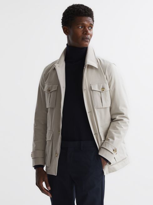 Military Inspired Field Jacket in Stone - REISS