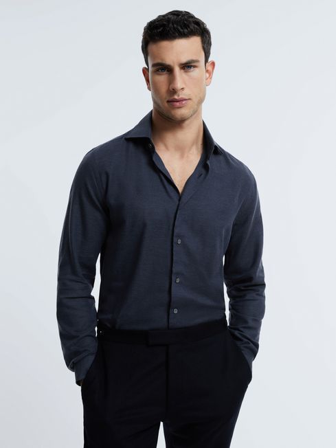 Atelier Italian Cotton Cashmere Shirt in Navy - REISS