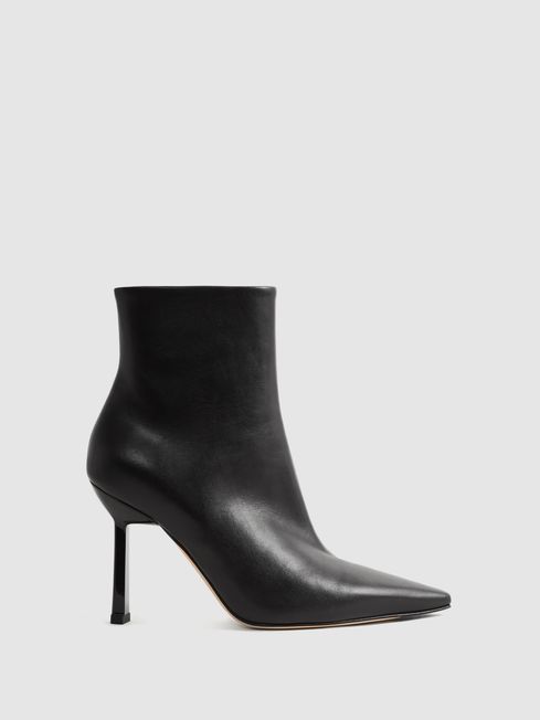 Atelier Italian Leather Heeled Ankle Boots in Black - REISS