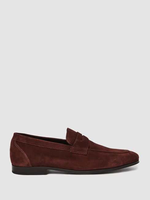 Suede Slip On Loafers in Rust - REISS