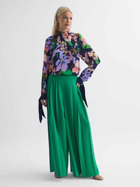 Florere Floral Long Sleeve Blouse in Navy - REISS