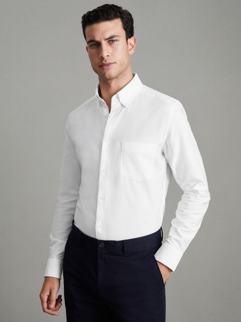 Slim Fit Cotton Oxford Shirt in White - REISS