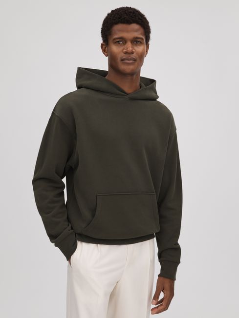 Casual Fit Cotton Hoodie in Khaki - REISS