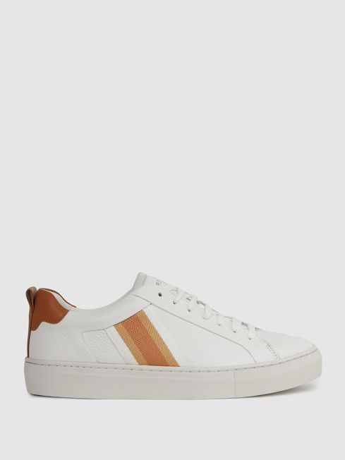 Leather Side Stripe Trainers in Fresh White - REISS