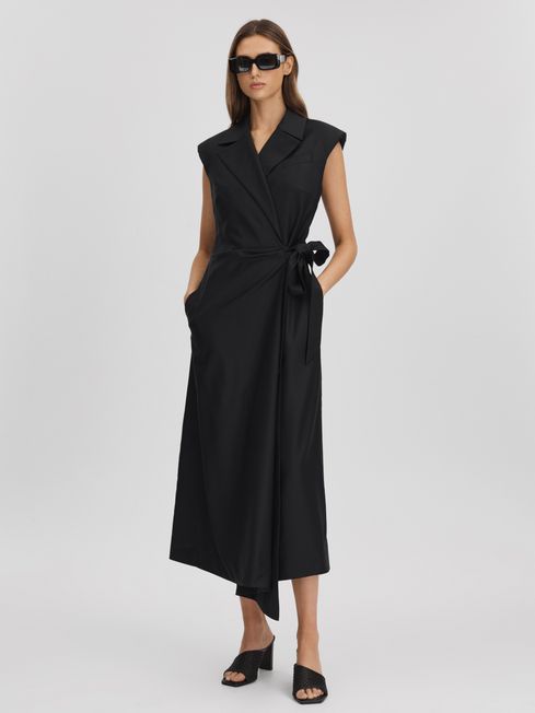Anna Quan Wrap Front Maxi Dress in Black - REISS