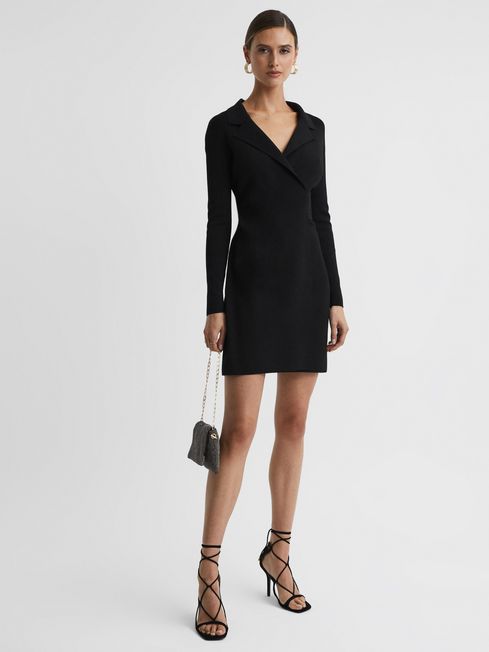 Double Breasted Mini Dress in Black - REISS