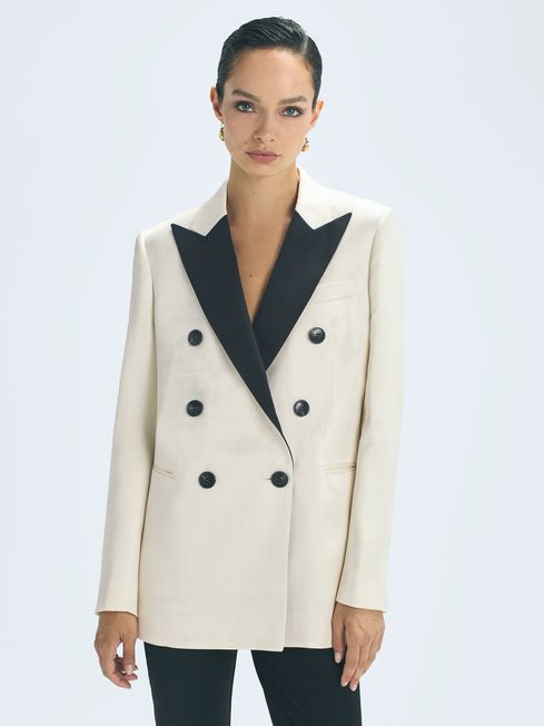 Atelier Fitted Double Breasted Contrast Blazer in Black/White - REISS