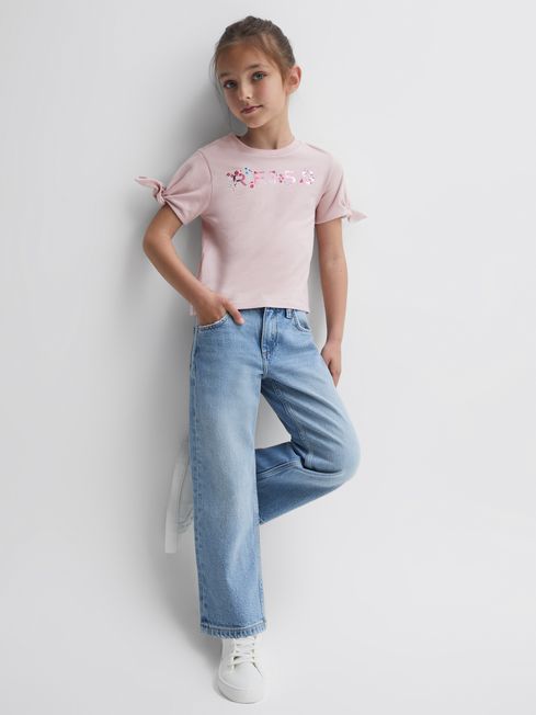 Senior Printed Cotton T-Shirt in Pale Pink - REISS