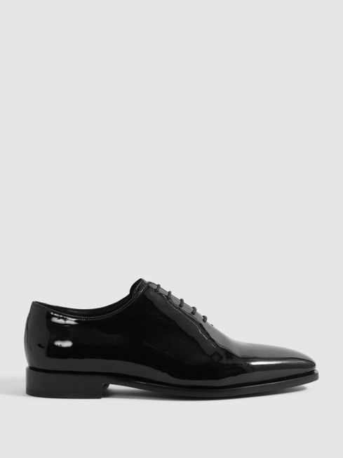 Patent Leather Lace-Up Shoes in Black - REISS