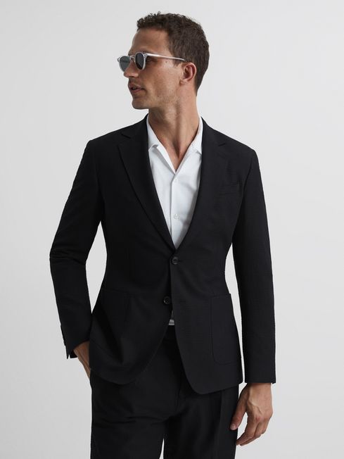 Black seersucker blazer on sale