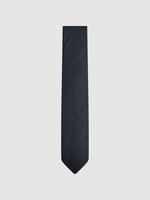 Textured Silk Blend Tie in Navy - REISS