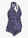 Navy Blue & White Spot Maternity Halterneck Swimsuit