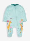 Blue Giraffe Appliqué Zip Cotton Baby Sleepsuit