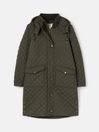 Chatsworth Chatsworth Green Showerproof Long Diamond Quilted Coat With Hood