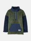 Boys' Always Cosy Green/Navy Half Zip Borg Fleece