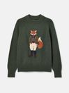 Jonty Dark Green Intarsia Fox Knit Jumper