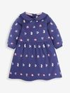 Navy Blue Mouse Girls' Embroidered Sweat Dress With Collar