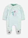 Blue/Pink Dino Appliqué Zip Cotton Baby Sleepsuit