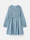 Gracie Blue Floral Long Sleeve Shirred Dress