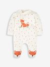Cream Fox Appliqué Zip Cotton Baby Sleepsuit