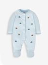Blue Elephant Embroidered Cotton Baby Sleepsuit