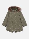 Girls' Alix Khaki Green Printed Waterproof Parka Coat