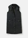Chatsworth Chatsworth Black Showerproof Long Diamond Quilted Gilet With Hood