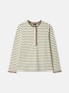 Daphne Daphne Green Striped Long Sleeve Top with Frill Neck