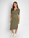 Khaki Green Collared Ribbed Knitted Maternity Dress