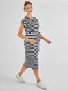 Maternity & Nursing Midi T-Shirt Dress in Black Cream Stripe