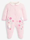 Pink Bunny Appliqué Cotton Baby Sleepsuit