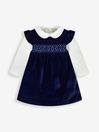 Navy Blue 2-Piece Smocked Velvet Baby Dress & Body Set