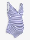 White & Navy Blue Stripe Frill Maternity Swimsuit