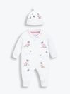 White Jemima Puddle-Duck Cotton Baby Sleepsuit & Hat Set