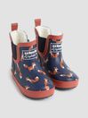 Navy Blue Fox Cosy Lined Printed Ankle Wellies