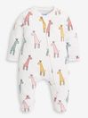Yellow Giraffe Print Zip Cotton Baby Sleepsuit