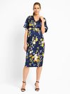 Navy Oriental Print Maternity & Nursing Dress